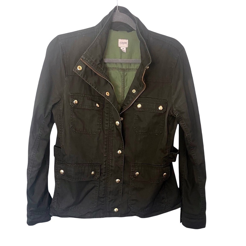 J.Crew Size M Olive Army Green  Field Cargo Jacket Waist Tabs Gold Hardware